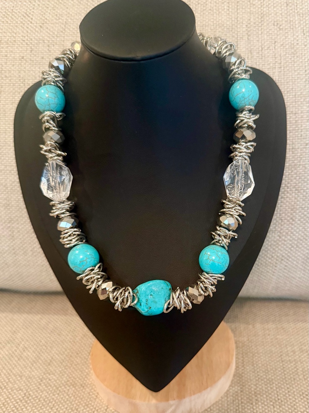 Turquoise Bead Necklace with Silver Accents